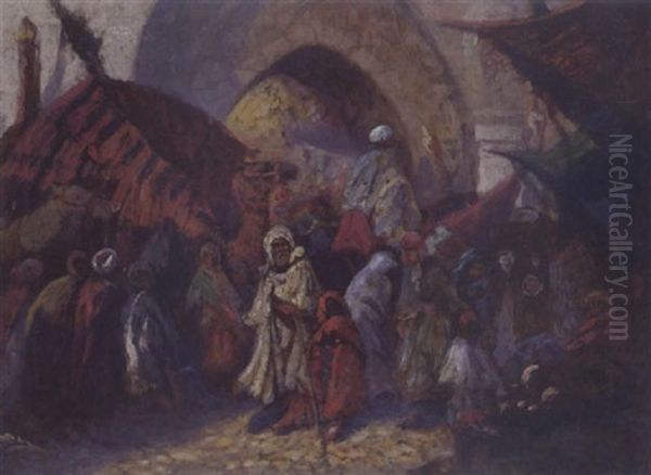 Chameliers Et Marchands A L'entree De La Ville Arabe by Jean-Louis Paguenaud