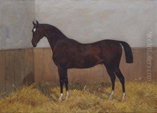 A Hunter In A Stable Oil Painting by George Paice