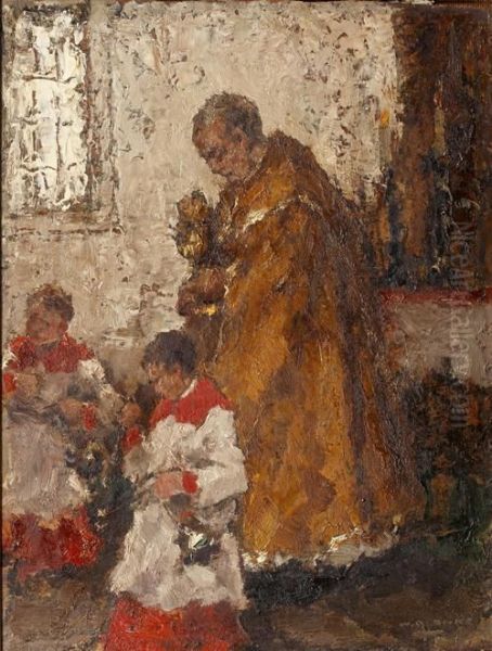 Church Mass Oil Painting by Wilhelm Blanke