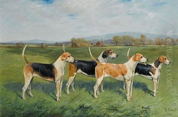 Prize Fox Hounds In A Landscape (pair) Oil Painting by George Paice