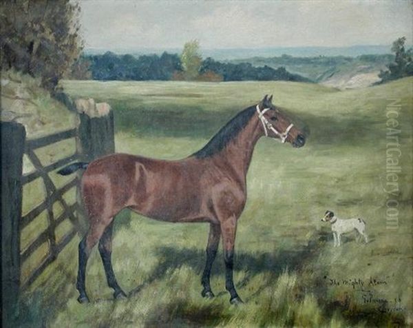 Study Of A Hunter The Mighty Atom And Jack Russell Terrier Oil Painting by George Paice