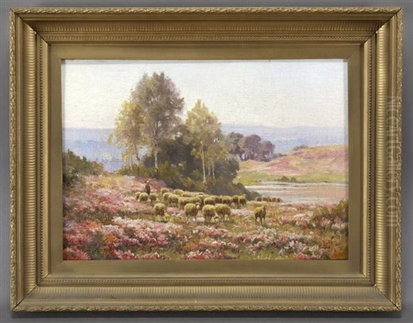 Shepherd With His Sheep Oil Painting by Edouard Pail