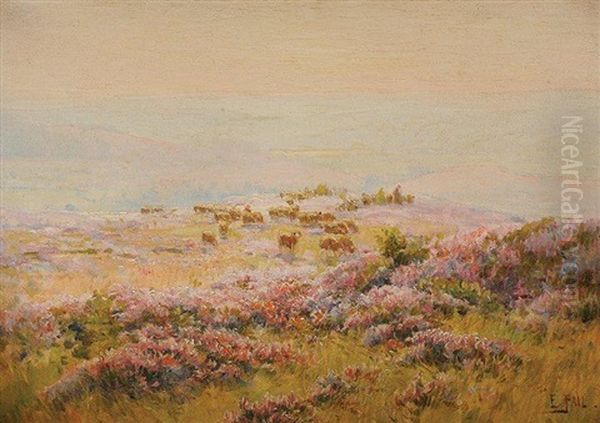 Moutons Et Bruyere Oil Painting by Edouard Pail