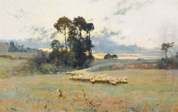 Weite Landschaft Mit Schafherde by Edouard Pail