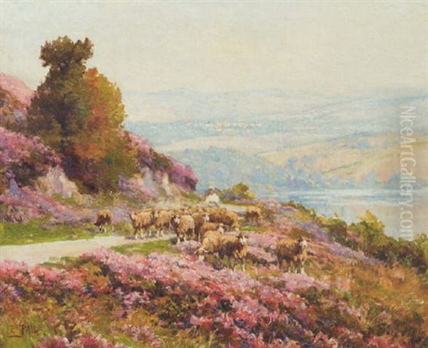 A Shepherd And His Flock On A Hillside Oil Painting by Edouard Pail