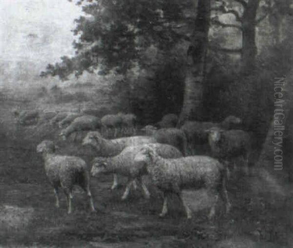 Sheep In A Landscape Oil Painting by Edouard Pail