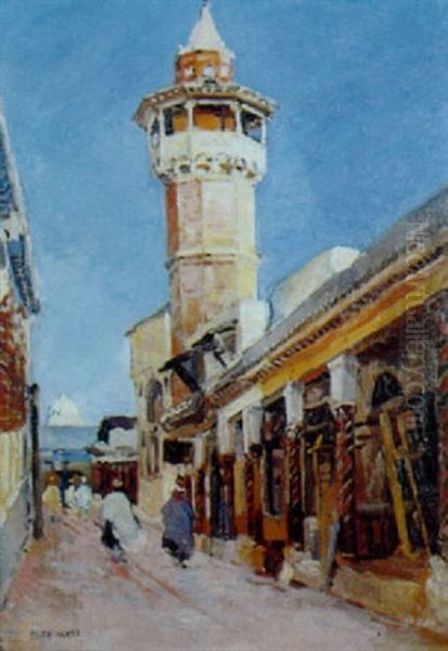 Promeneurs Pres De La Mosquee Youssef Bey A Tunis Oil Painting by Henri Pierre Paillard