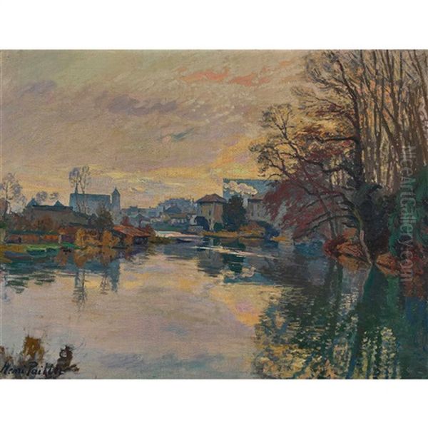 Herbstliche Flusslandschaft Oil Painting by Henri Pailler