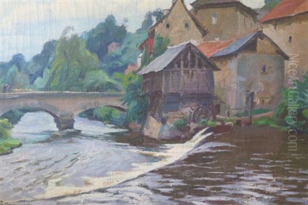 Vue Presumee De La Creuse, La Moulin Oil Painting by Henri Pailler