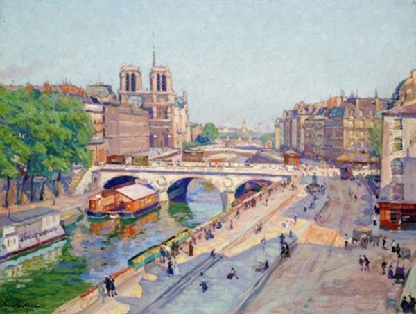 Paris, Le Quai Des Grands Augustins, Apres-midi De Juin Oil Painting by Henri Pailler