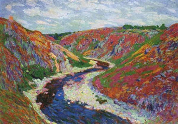 Vue De La Creuse A Crozant Oil Painting by Henri Pailler