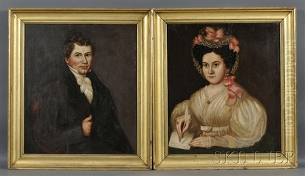 Portraits Of A Young Husband And His Wife (pair) Oil Painting by Susannah Paine