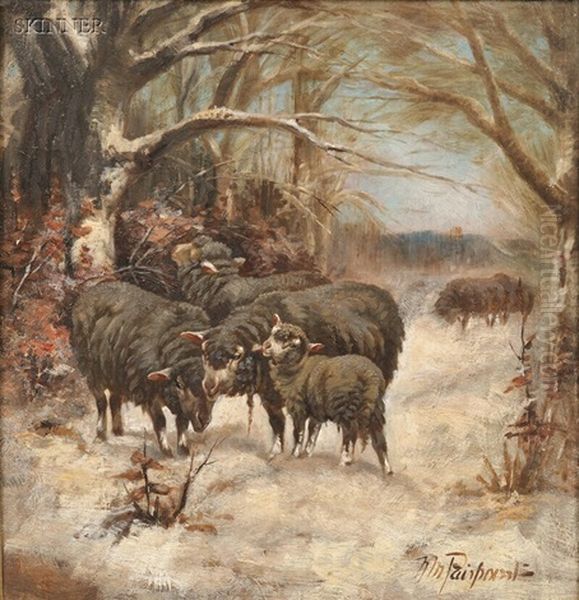 Sheep Foraging In Snow Oil Painting by Nellie Pairpoint