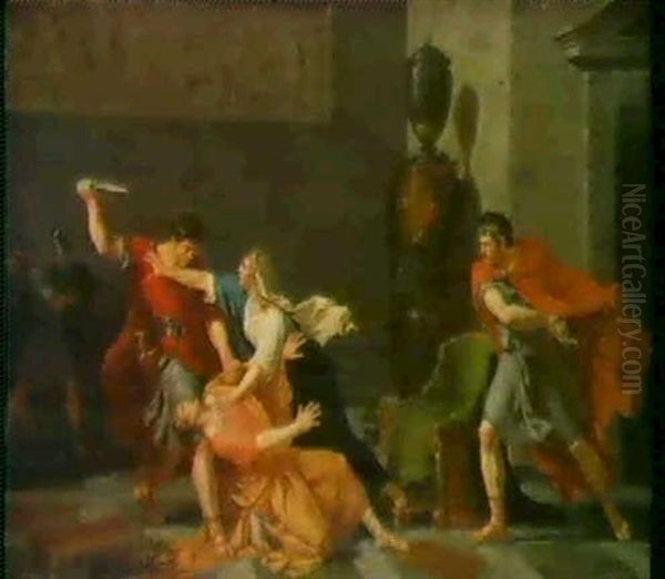 La Mort De Getta Dans Les Bras De Sa Mere Par Ordre De      Caracalla Son Frere Oil Painting by Augustin Pajou