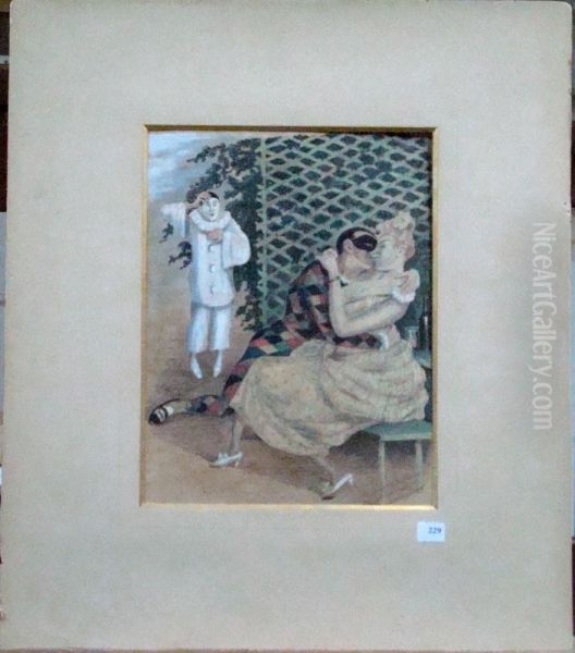 La Surprise De Pierrot Oil Painting by Louis Desire Blanquart-Evrard