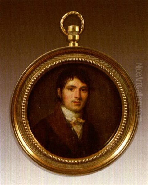 Un Jeune Homme En Redingote Brune Et Foulard Blanc Oil Painting by Jacques-Augustin-Catherine Pajou