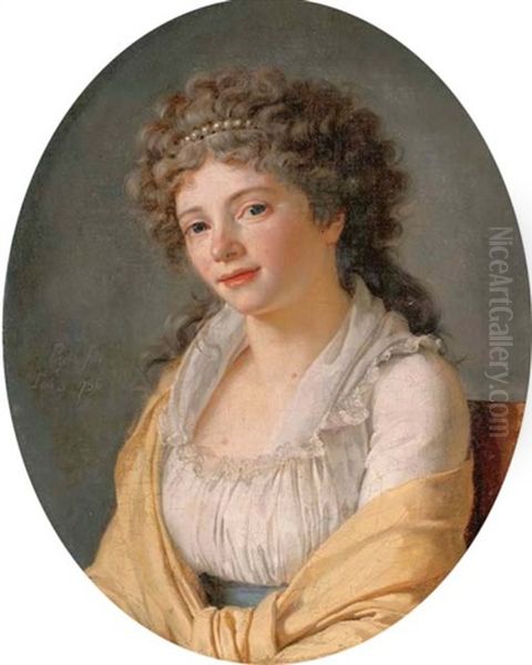 Portrait Of A Lady In White Dress And Yellow Shawl Oil Painting by Jacques-Augustin-Catherine Pajou