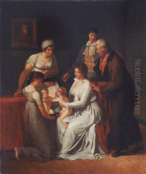 Portrait De La Famillie De L'artiste Oil Painting by Jacques-Augustin-Catherine Pajou