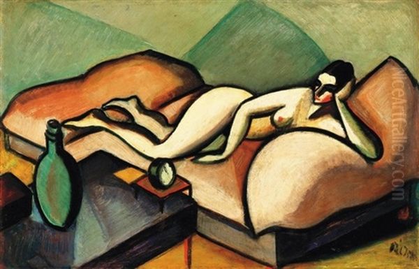 Fekvo Akt (lying Nude) Oil Painting by Istvan Pal