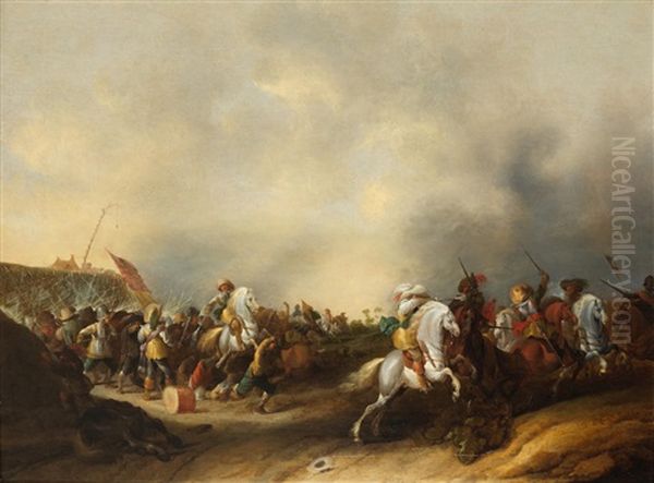 A Cavalry Skirmish Oil Painting by Palamedes Palamedesz the Elder