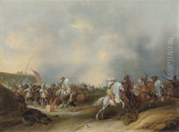 A Battle Scene Oil Painting by Palamedes Palamedesz the Elder