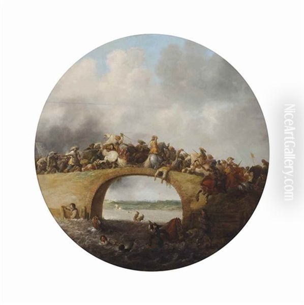 A Battle Engagement On A Bridge Oil Painting by Palamedes Palamedesz the Elder