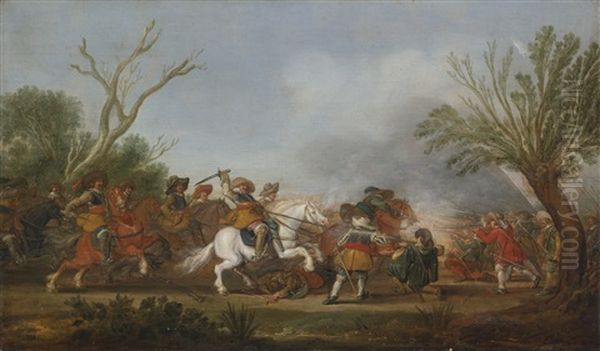 A Military Engagement Oil Painting by Palamedes Palamedesz the Elder