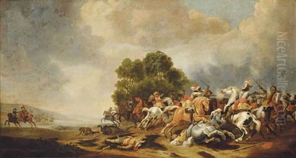 A Cavalry Skirmish Oil Painting by Palamedes Palamedesz the Elder