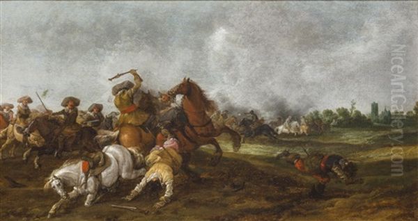 A Cavalry Encounter Oil Painting by Palamedes Palamedesz the Elder