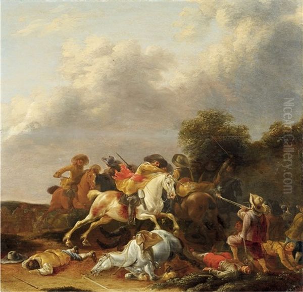 A Cavalry Skirmish Oil Painting by Palamedes Palamedesz the Elder