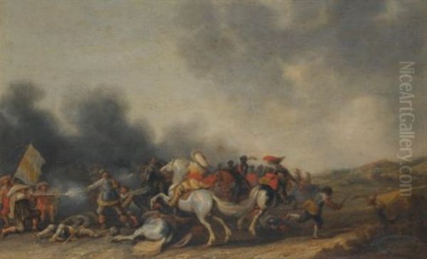 A Cavalry Skirmish Oil Painting by Palamedes Palamedesz the Elder