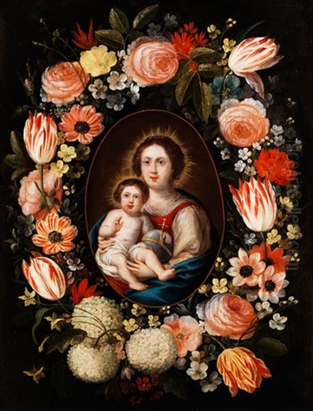 Madonna Mit Dem Kind In Einem Blutenkranz Oil Painting by Palamedes Palamedesz the Elder