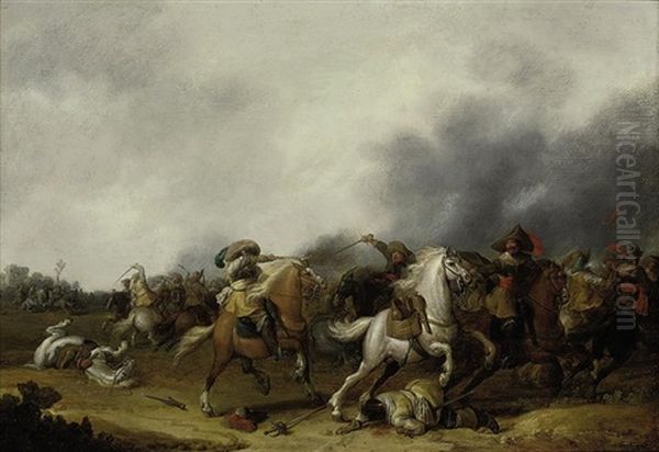 A Cavalry Skirmish Oil Painting by Palamedes Palamedesz the Elder