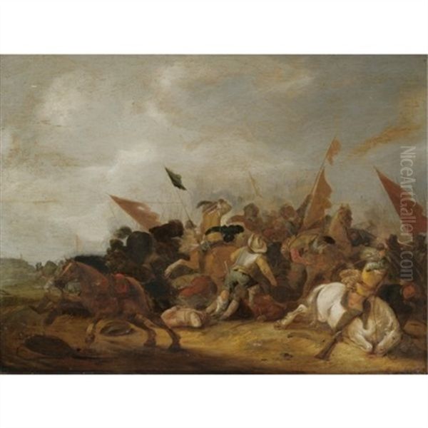 A Battle Scene In A Dune Landscape Oil Painting by Palamedes Palamedesz the Elder