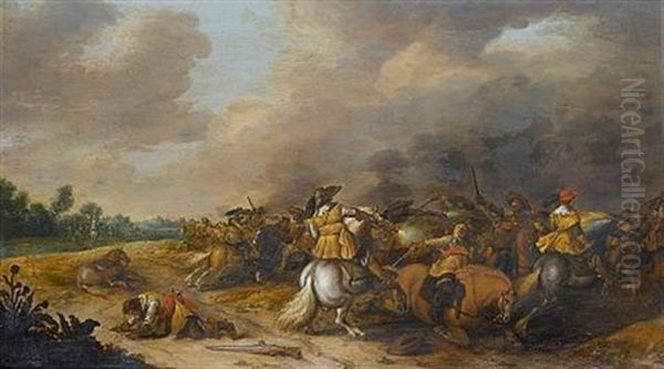 A Cavalry Skirmish Oil Painting by Palamedes Palamedesz the Elder