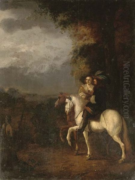 A Gentleman And A Lady Riding In A Wooded Landscape Oil Painting by Palamedes Palamedesz the Elder