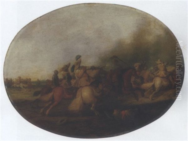 A Cavalry Skirmish With A Fallen Soldier Oil Painting by Palamedes Palamedesz the Elder