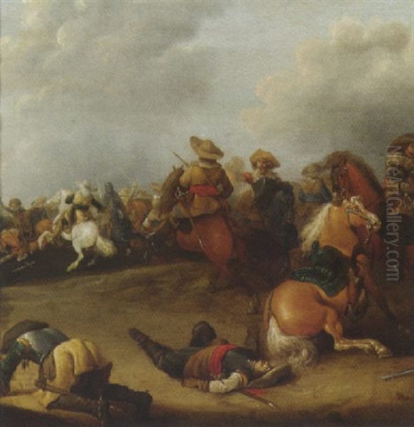 A Cavalry Battle Oil Painting by Palamedes Palamedesz the Elder