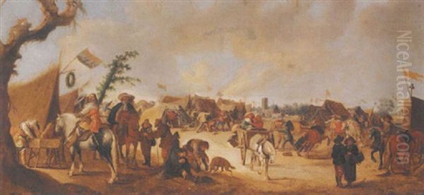 An Army Encampment Before A Church Oil Painting by Palamedes Palamedesz the Elder