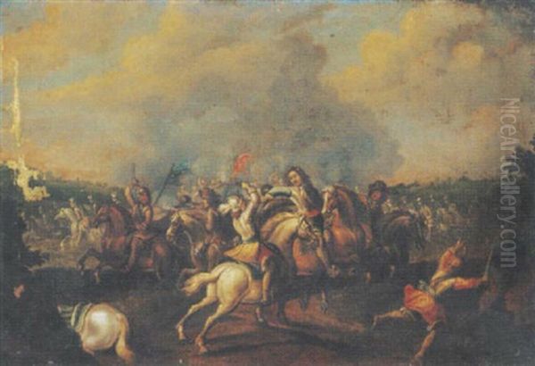 A Cavalry Skirmish Oil Painting by Palamedes Palamedesz the Elder