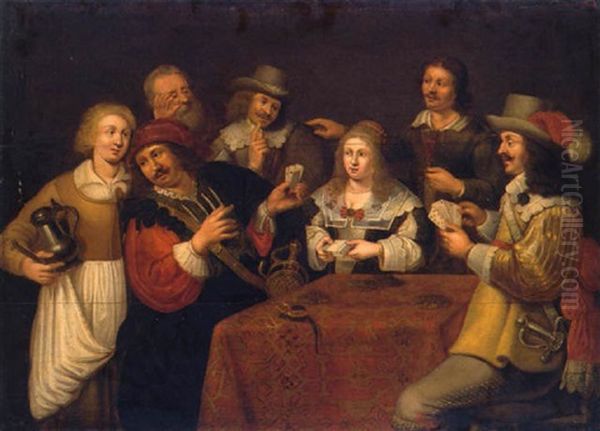 Les Joueurs De Cartes Oil Painting by Palamedes Palamedesz the Elder