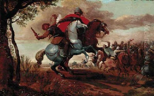 A Cavalry Skirmish Oil Painting by Palamedes Palamedesz the Elder