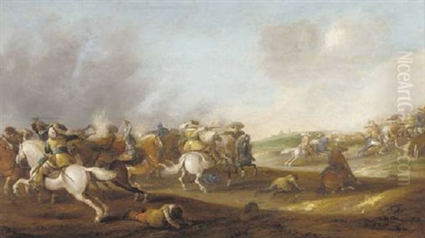 A Cavalry Skirmish Oil Painting by Palamedes Palamedesz the Elder