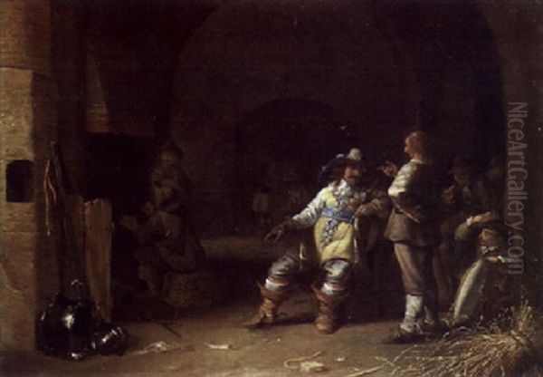 A Guardroom With Soldiers Conversing With An Officer And Warming Themselves Before A Fire Oil Painting by Palamedes Palamedesz the Elder