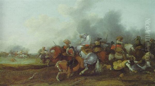 A Cavalry Skirmish Oil Painting by Palamedes Palamedesz the Elder