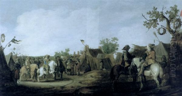 A Military Encampment Oil Painting by Palamedes Palamedesz the Elder