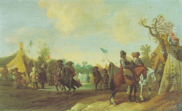 A Military Encampment With Cavalrymen Oil Painting by Palamedes Palamedesz the Elder