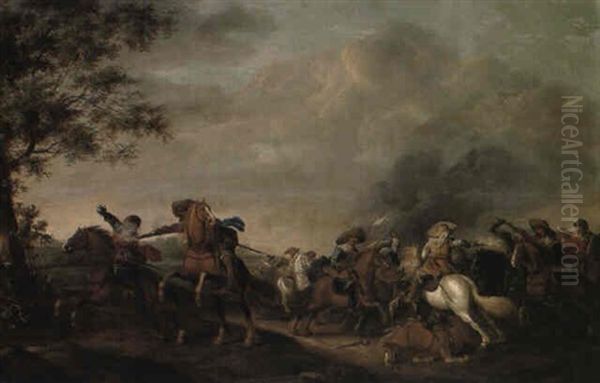 A Cavalry Skirmish Oil Painting by Palamedes Palamedesz the Elder