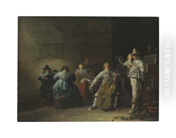 An Interior With Elegant Company Making Music Oil Painting by Anthonie Palamedesz