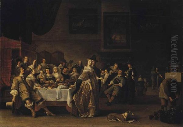 Elegant Company At A Banquet In An Interior Oil Painting by Anthonie Palamedesz